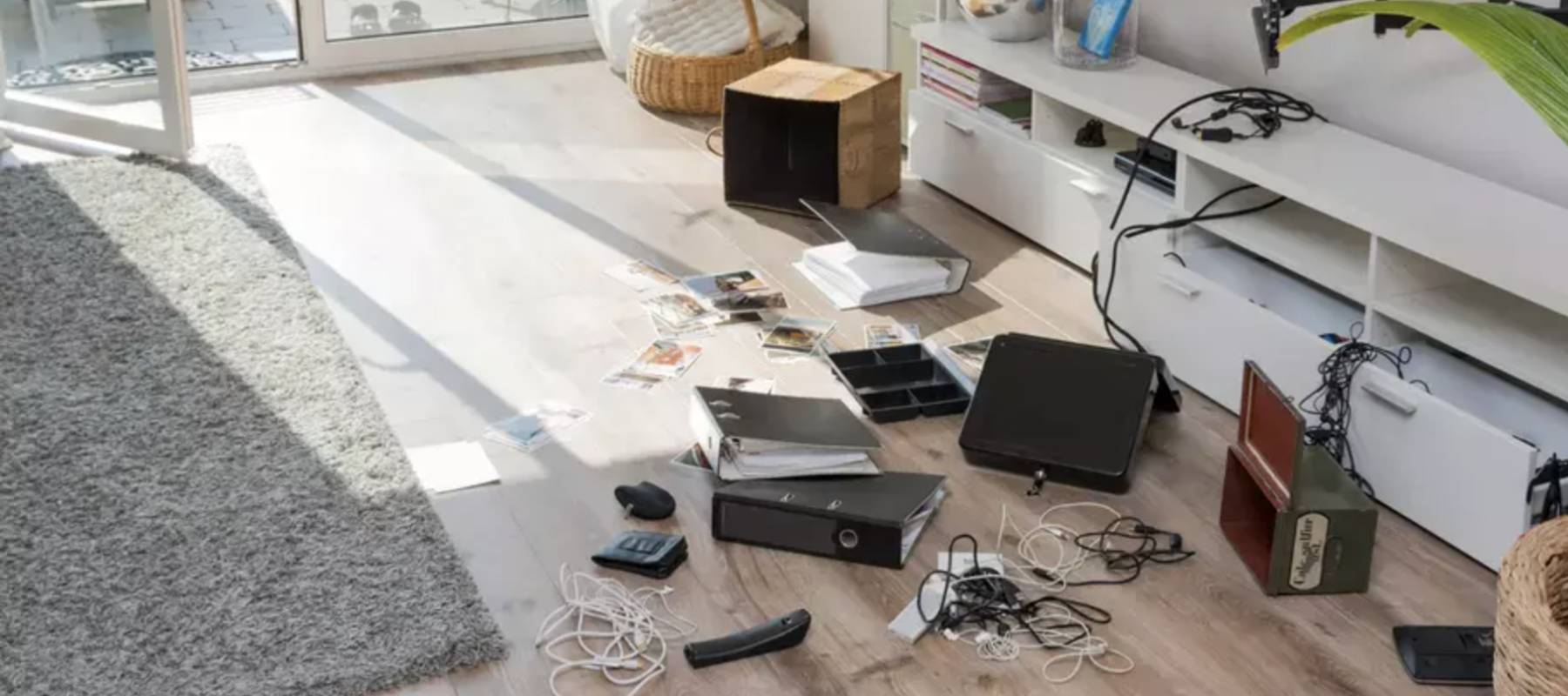 Photo of disheveled property after a home burglary.